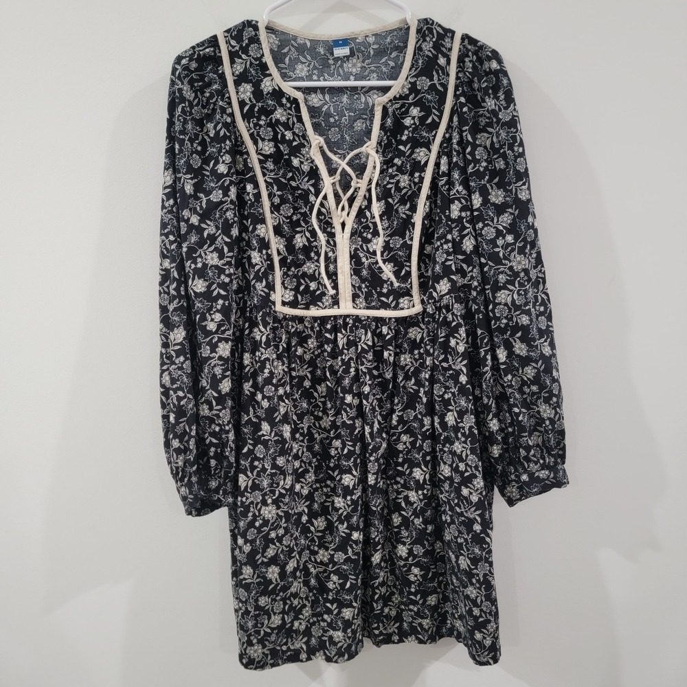 Old Navy Womens Cottagecore Dress Size Medium Dark Floral Boho Mini Ren Faire